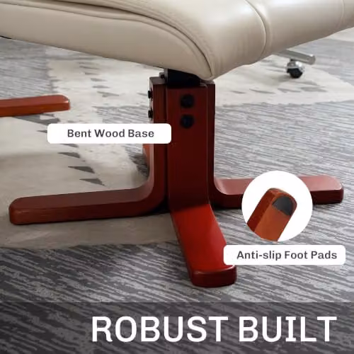 HOMCOM Reclining Armchair with Ottoman, Beige Synthetic Leather and Solid Wood Frame – 5