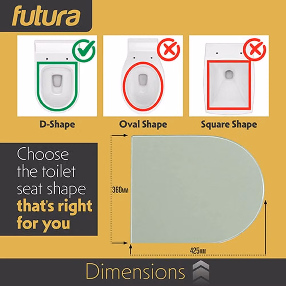 Futura D-Shaped Soft Close Toilet Seat in Pale Green, Premium Thermoplastic with Quick Release and Removable Features, 50 cm – 5