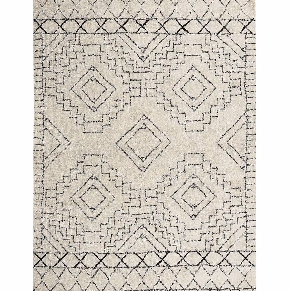 Wyld and Coco Cotton Aztec Rug in Beige and Black, W: 160 cm, L: 230 cm – 2