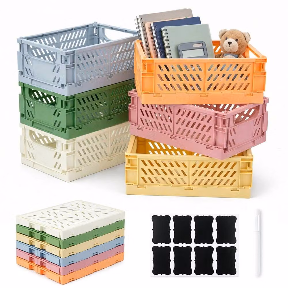 FLAVORA 6 Pack Multicolour Foldable Plastic Mesh Storage Boxes with Handles, W/D/H: 50 x 50 x 50 cm – 2