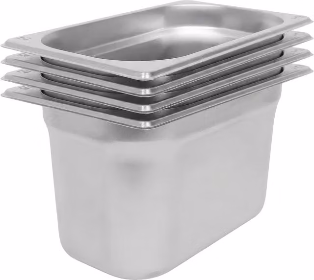 Argon Tableware Stainless Steel Gastronorm Containers 1/4, 3.75 l, Silver, Pack of 4 – 1