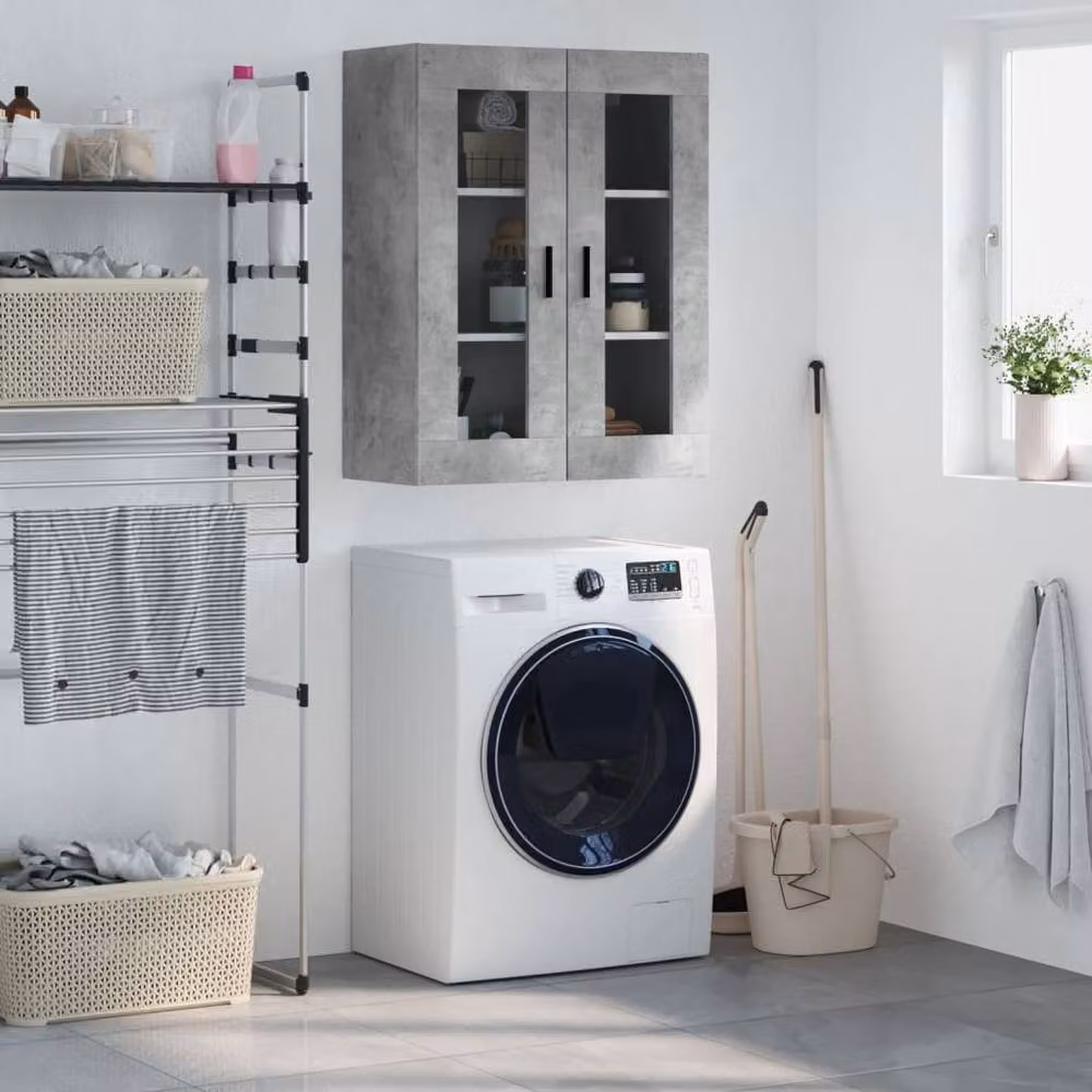 Berkfield Home Wall Mounted Cabinet in Concrete Grey with Glass Doors, W: 69.5 cm, D: 34 cm, H: 90 cm – 2