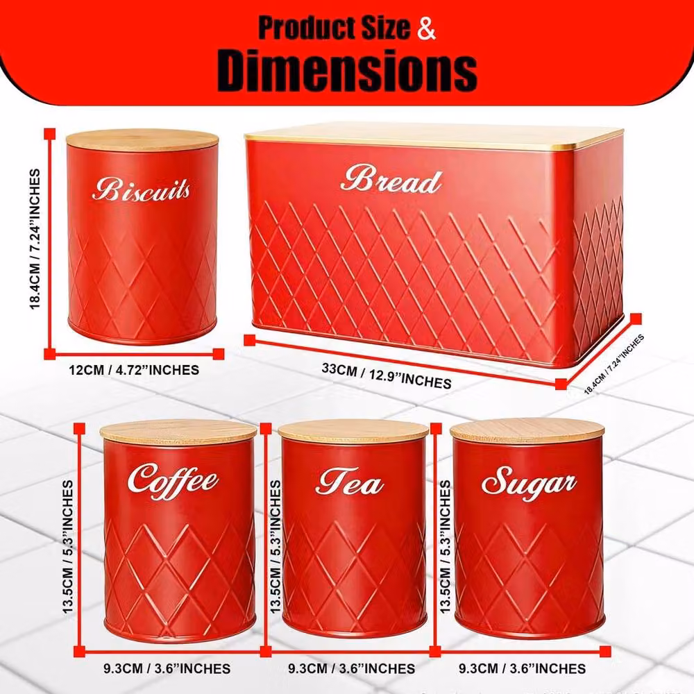 ATEK 5 Piece Airtight Kitchen Canister Set with Bamboo Lids in Red – 2