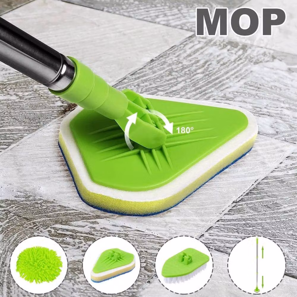 EONLION Bathroom Mop and Tile Cleaning Kit with Microfibre Telescopic Handle, Green, Height: 100 cm – 2