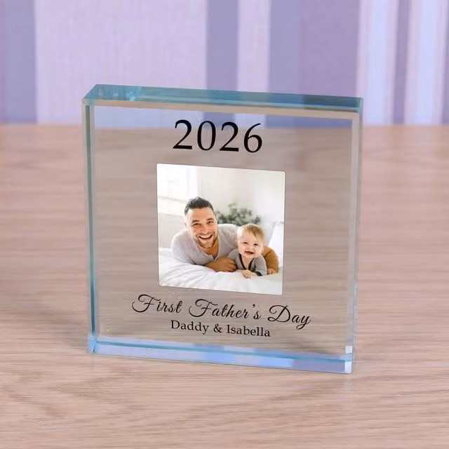 Uniqueful Personalised First Fathers Day Square Glass Token in Transparent and Beige