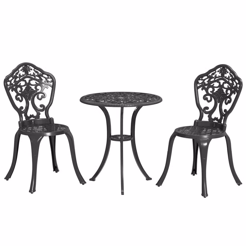 Wyld Haus Rirara 3 Piece Black Floral Cast Aluminium Bistro Set – 2