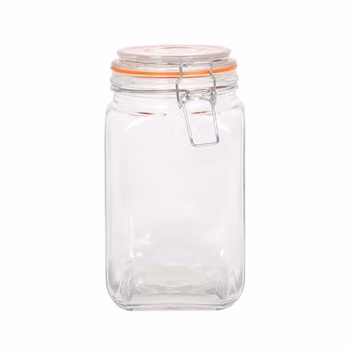 Argon Tableware Square Glass Jar with Clip-Top Lid, 1.25 l, Transparent