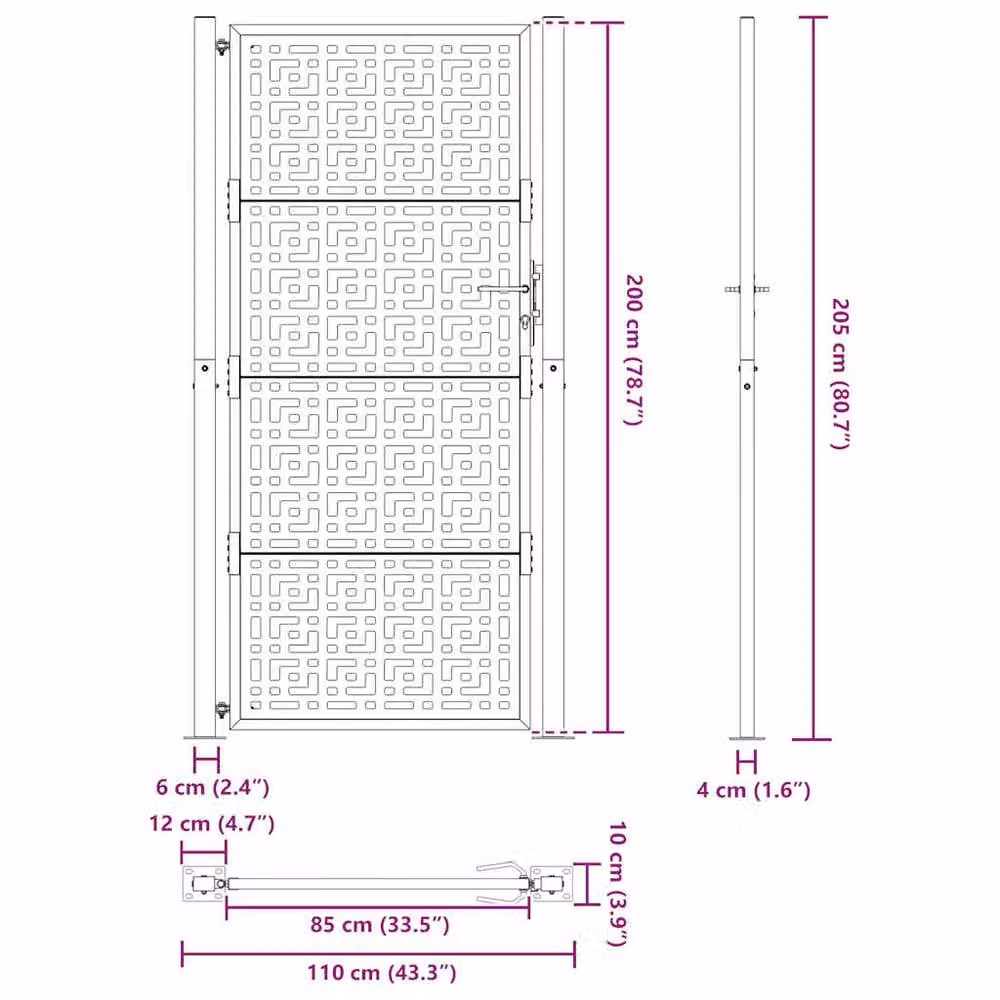Berkfield Home Beautiful Steel Garden Gate in Black, W: 105 cm, H: 205 cm – 6