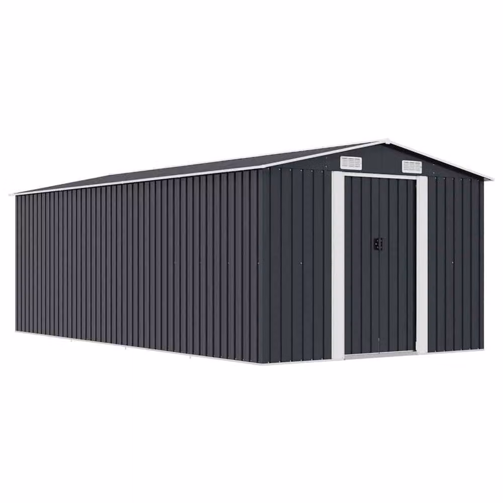 Berkfield Home Metal Garden Shed in Anthracite Grey with Sliding Doors and Side Vent, W/D/H: 489 x 257 x 181 cm – 2