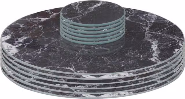 Harbour Housewares 12 Piece Round Glass Placemat and Coaster Set in Black and White Marble Effect