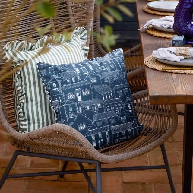 Abersoch Town Square Outdoor Cushion in Sail Blue Striped Nautical Fabric
