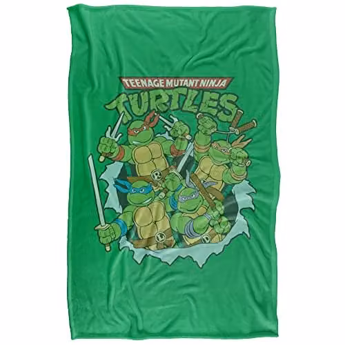 LOGOVISION TMNT Retro Super Soft Silky Touch Fleece Blanket, Multicolour and Green – 1