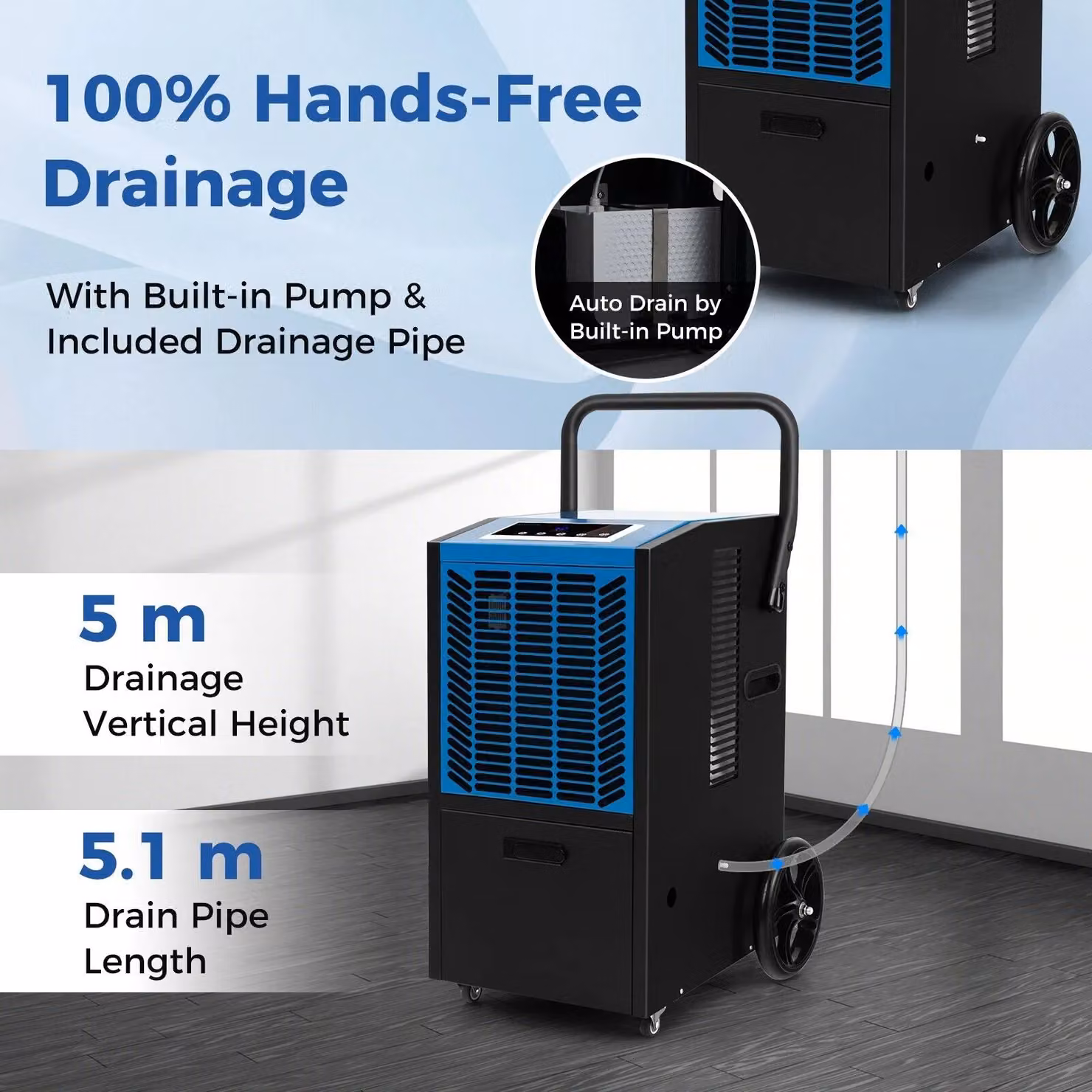Gymax 66L Commercial Crawl Space Dehumidifier with Pump, Blue – 4