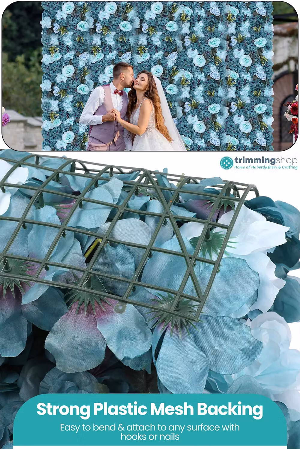 Neel Blue Hydrangea Artificial Floral Wall Panel in Turquoise and Teal for Wedding Decoration, W/D/H: 60 x 40 x 40 cm – 3