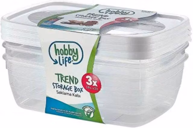 KDMD 3-Piece Set of 2L Rectangular Plastic Food Storage Containers with Snap Lids in Clear