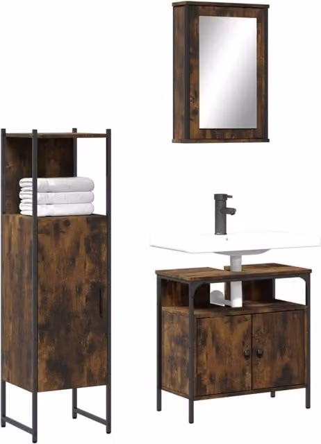 Berkfield Home 3 Piece Smoked Oak Bathroom Furniture Set in Brown