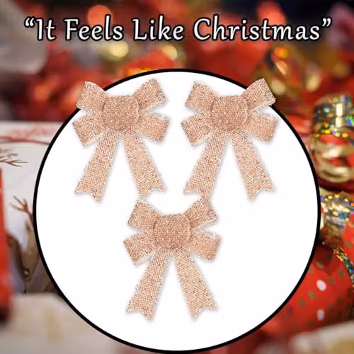 VFM e-Store Tinsel Bows 3 Pack Christmas Decorations in Gold, W/D/H: 10 x 13 x 3 cm – 6