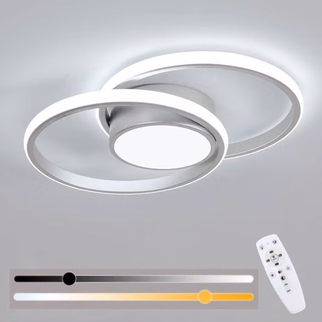 COMELY Modern Round LED Ceiling Light, 40W Dimmable with Remote Control, Silver – 1