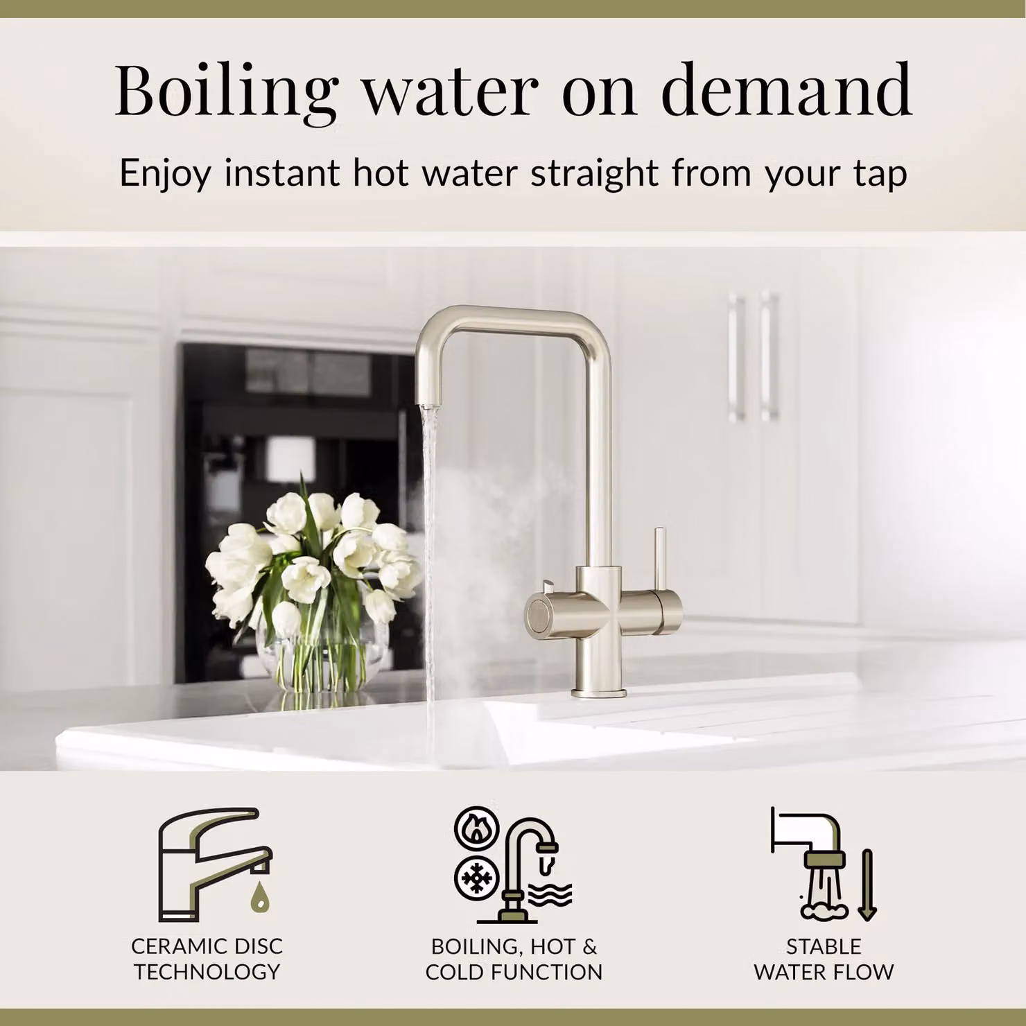 Balterley 3-in-1 Instant Hot Water and Filtered Water Kitchen Sink Tap in Brushed Silver Stainless Steel – 2