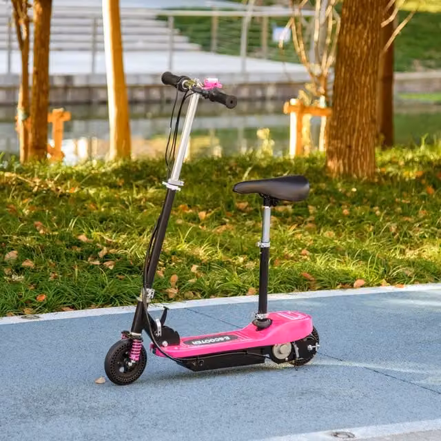 HOMCOM Folding Electric Ride On Powered Scooter with Brake and Warning Bell in Pink