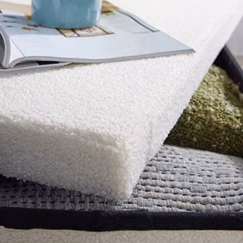 Home Source Folding Boucle Fabric Ottoman Storage Chest, Cream, W: 76 cm, D: 38 cm, H: 38 cm – 3