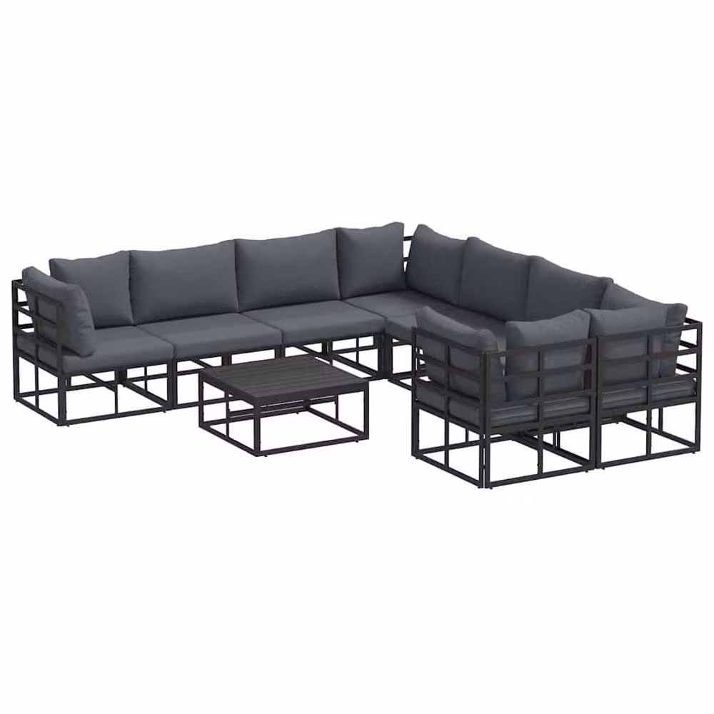 Berkfield Home 9 Piece Modern Garden Sofa Set in Black with Powder Coated Aluminium Frame and Upholstered Cushions, W/D/H: 70 x 70 x 32 cm – 5