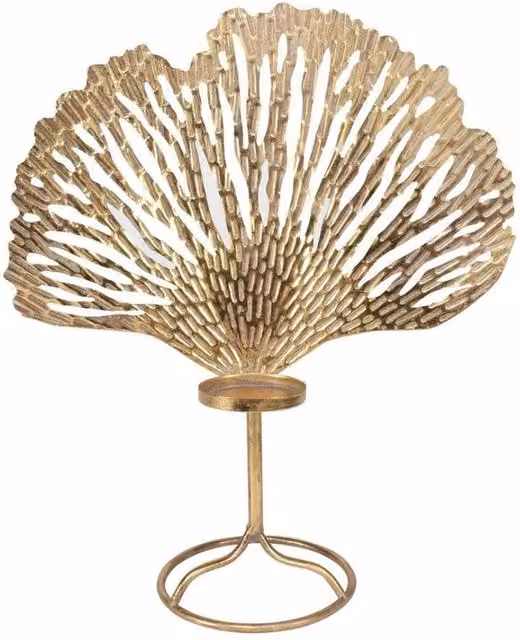 KDMD Brocante Ginko Gold Metal Taper Candleholder, Height: 50 cm