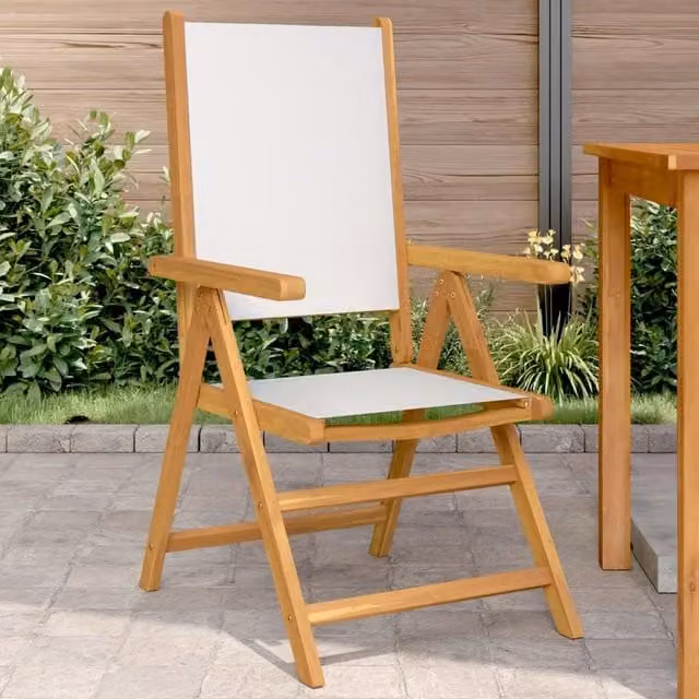 Berkfield Home Set of 2 Scandinavian Garden Chairs in Cream White Acacia Wood and Fabric