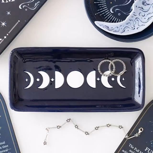 Kingsbury Gifts Blue Ceramic Moon Phase Rectangular Trinket Dish