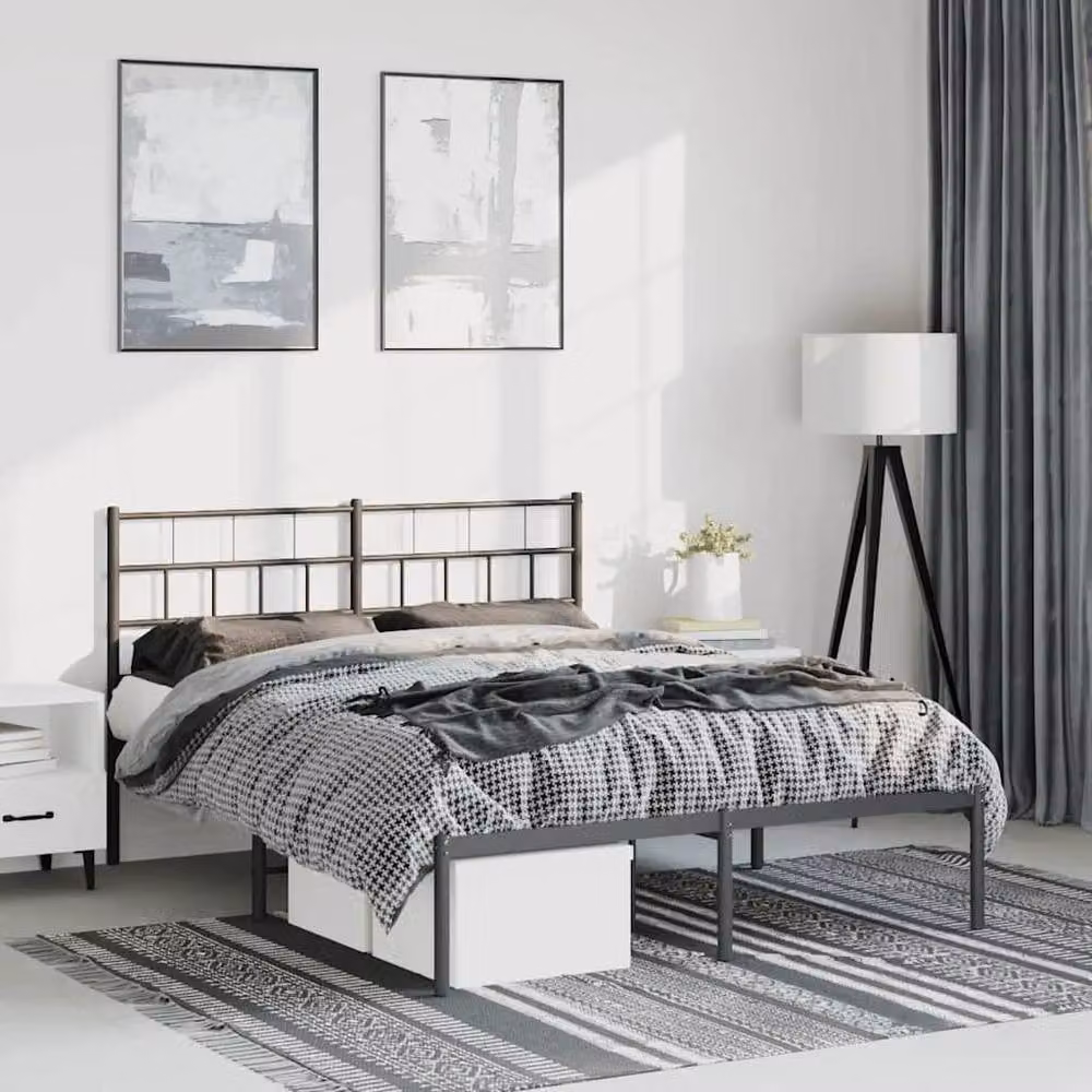 Berkfield Home Metal Bed Frame with Headboard in Black, W/D/H: 135 x 190 x 90 cm – 2