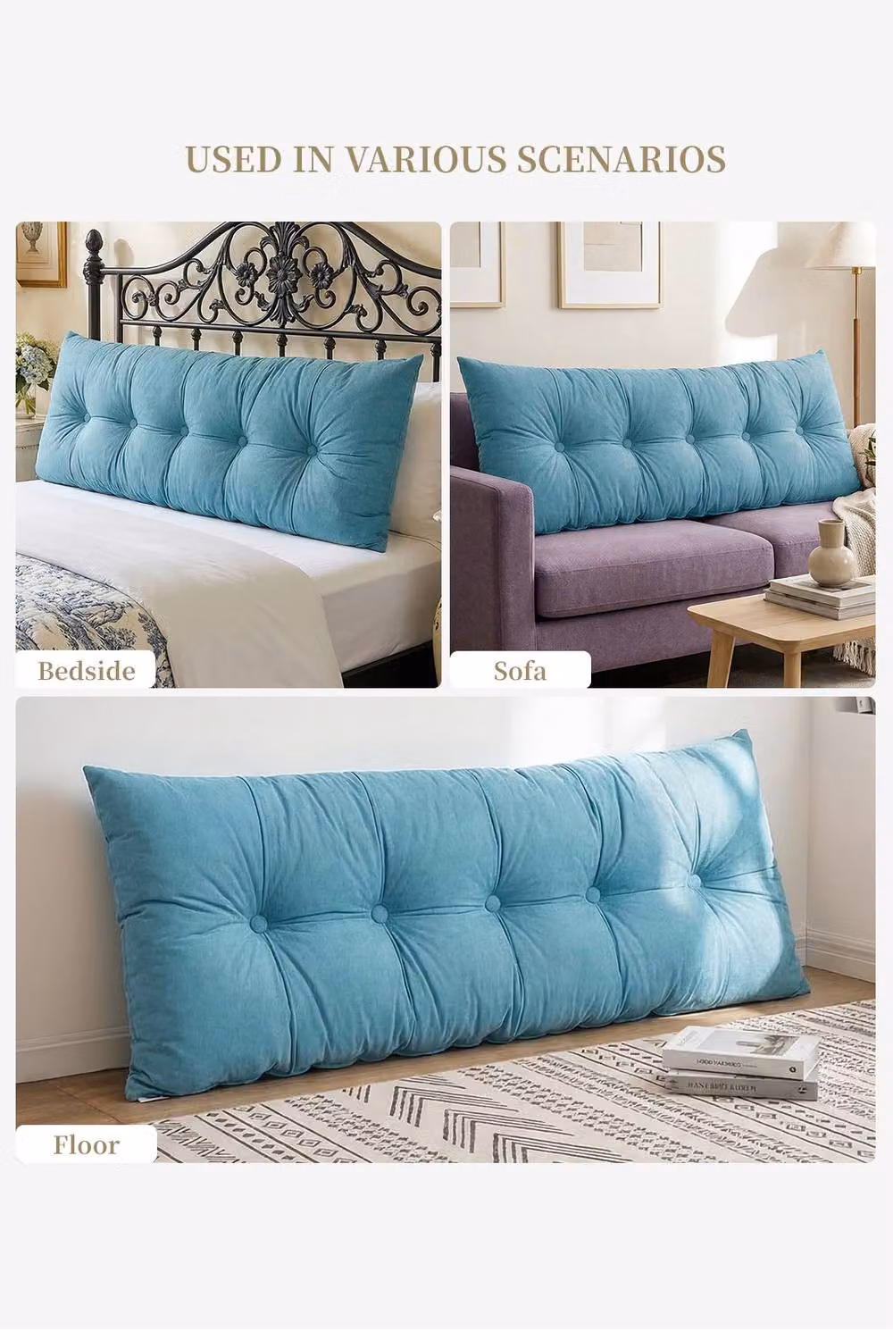 Living and Home Cozy Upholstered Headboard Pillow in Blue, Medium Size, Chenille and Cotton Fabric – 4