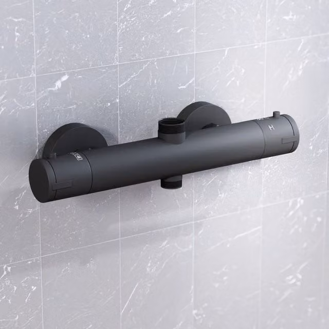 Nes Home Round Matte Black Thermostatic Double Outlet Shower Bar Valve Set