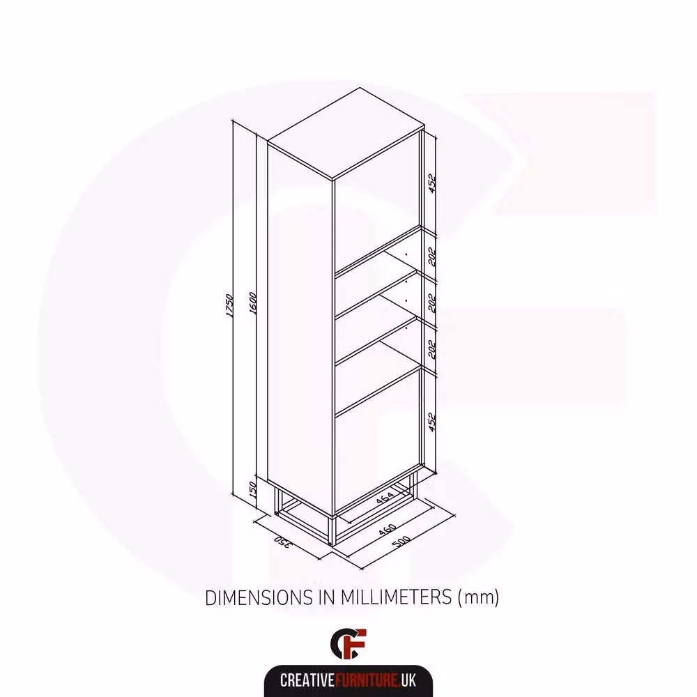 Creative Furniture Harmony Loft Display Cabinet in Dark Brown Oak, H 175 x W 50 x D 35 cm – 5