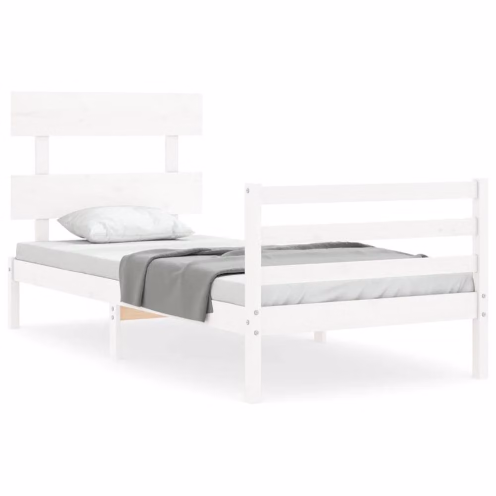 Berkfield Home Beautiful Single Solid Wood Bed Frame with Headboard in White, W/D/H: 90 x 190 cm – 2