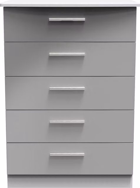 Knightsbridge Ready Assembled 5 Drawer Chest in Grey Gloss