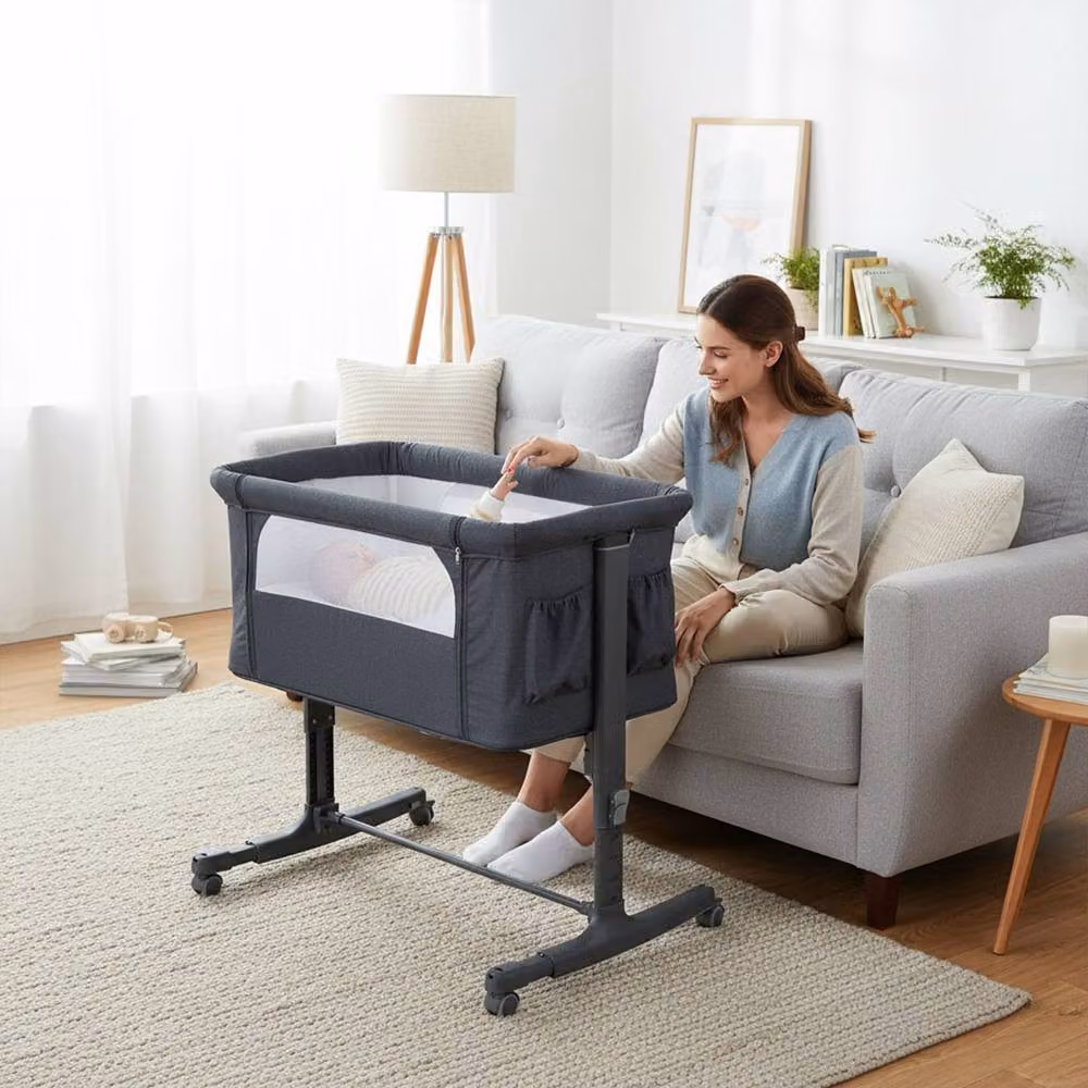 CASART 3-in-1 Height-adjustable Baby Bedside Bassinet and Sleeper in Grey, W/D/H: 120 x 60 cm – 6