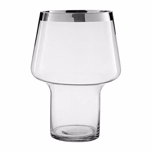 Premier Complements Verre Glass Vase, Transparent with Silver Finish, H 30.0 cm x W 22.0 cm x D 22.0 cm