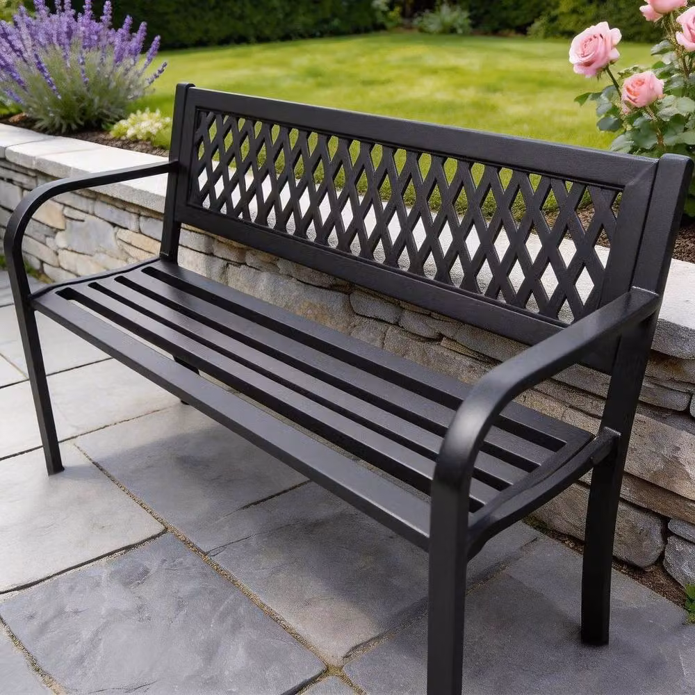 Hinsinc 3 Seater Weather Resistant Metal Garden Bench in Matt Black – 3