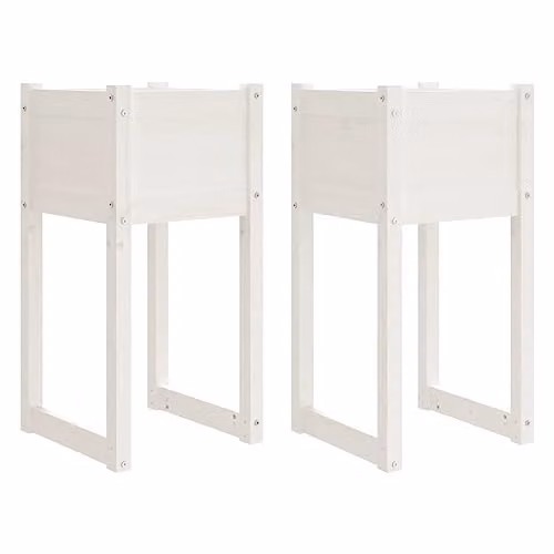 vidaXL Set of 2 White Rectangular Column Planters in Solid Wood, W/D/H: 40 x 40 x 81 cm