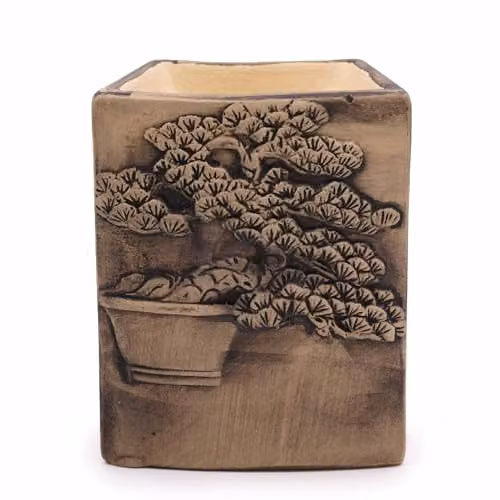 KDMD Hand Painted Bonsai Ceramic Oil Burner, Brown and Grey, Tealight Powered Tabletop Fragrance Diffuser – 1
