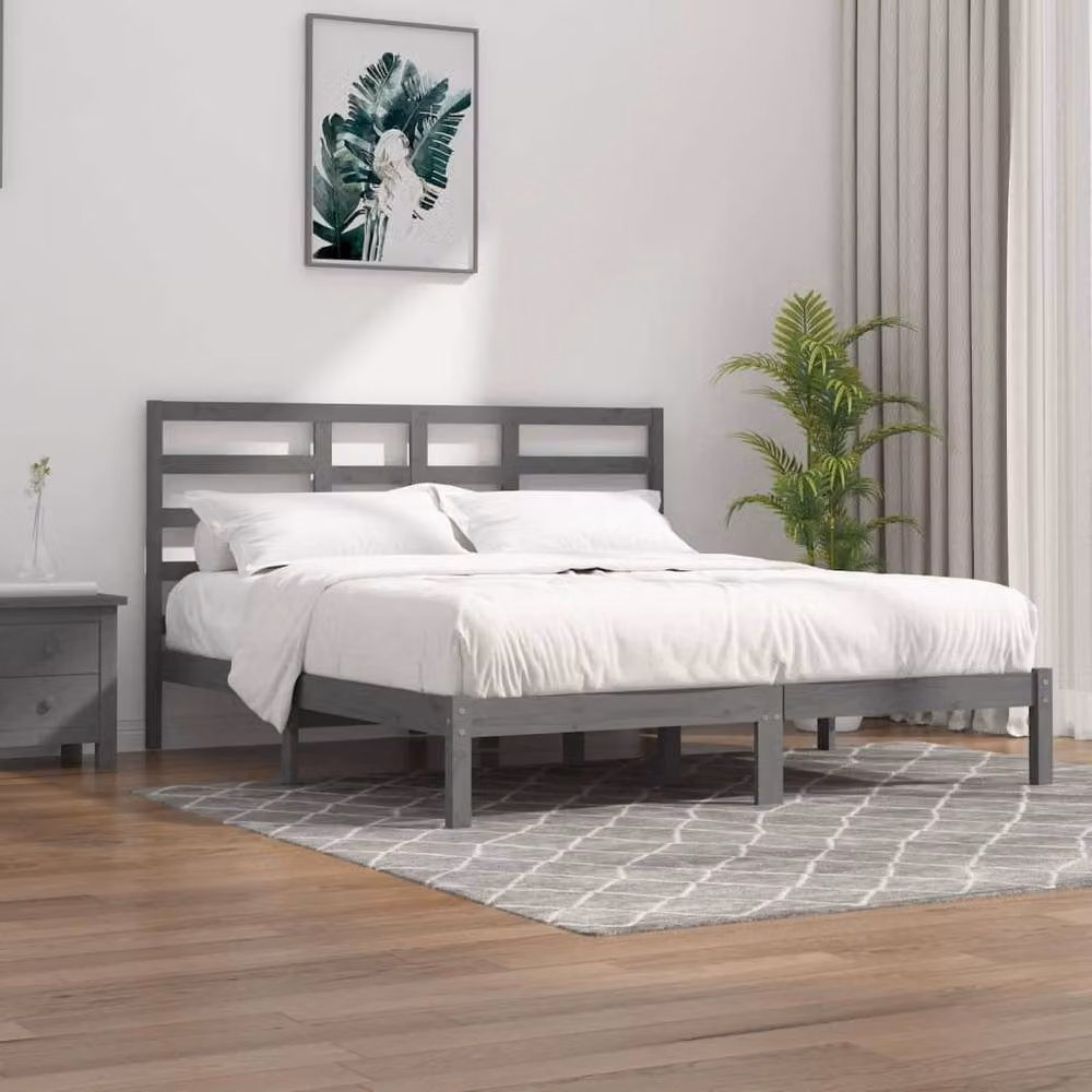 Berkfield Home Grey Solid Pine Wood Bed Frame W/D/H: 200 x 200 cm – 2