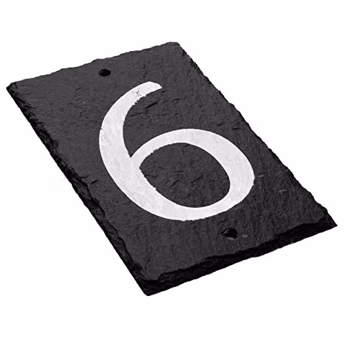 Nicola Spring Rustic Natural Slate House Number 6 Wall Sign, Grey and White, W: 9.0 cm, H: 14.5 cm – 6