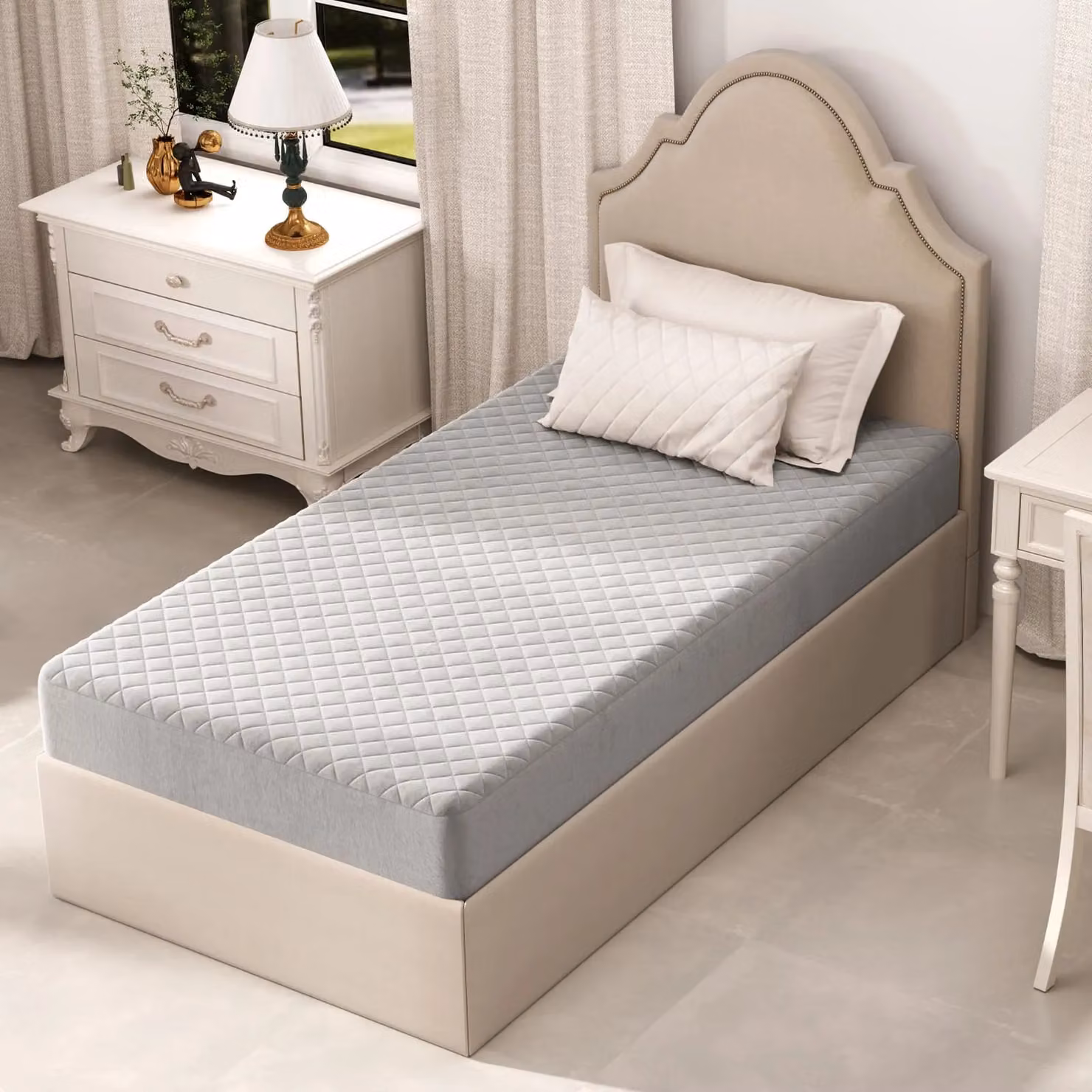 Costway Single Size Luxury Velvet Mattress Topper and Protector in Grey – 3