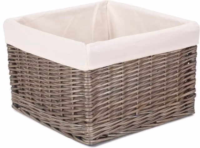 Red Wicker Square Antique Wash Lined Storage Basket with Handles in White, Medium – 1