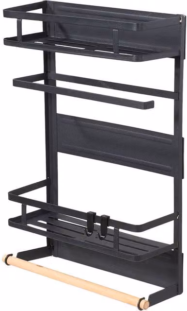 Living and Home Magnetic Refrigerator Storage Rack with Paper Towel Holder in Black
