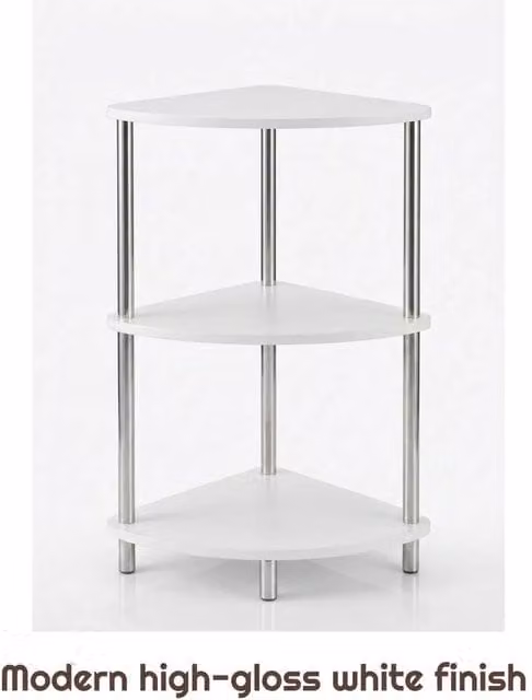 FORGEVIO White High Gloss 3 Tier Corner Storage Unit W/D/H: 39.0 x 39.0 x 76.0 cm