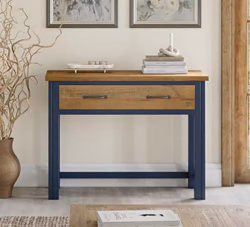 baumhaus Splash of Blue Hidden Spacesaver Secretary Desk in White and Blue – 2