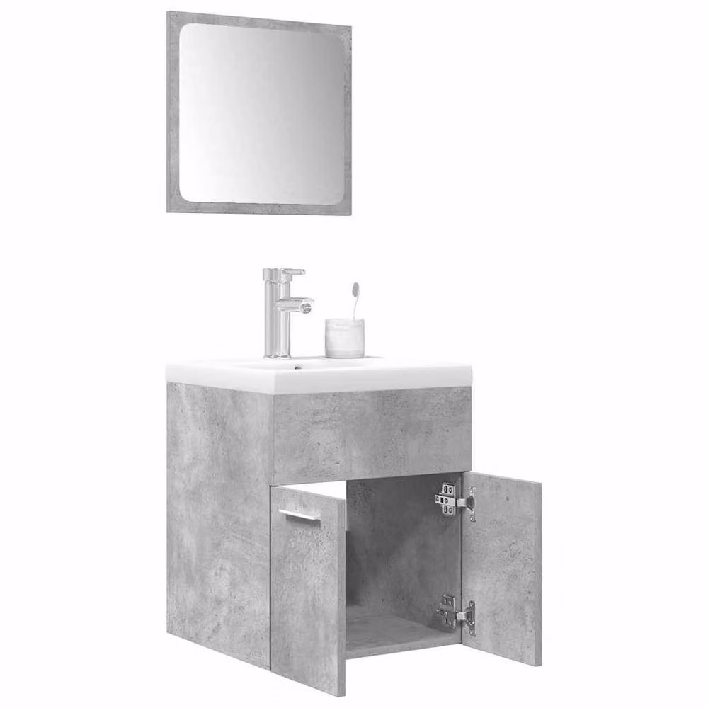Berkfield Home 3 Piece Modern Bathroom Furniture Set in Concrete Grey and White with Vanity Unit and Mirror Cabinet – 2