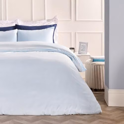OHS Plain Blue Microfibre Polyester Duvet Cover and Pillowcase Set, W/D/H: 180 x 200 cm, Pillowcase: 50 x 75 cm – 1