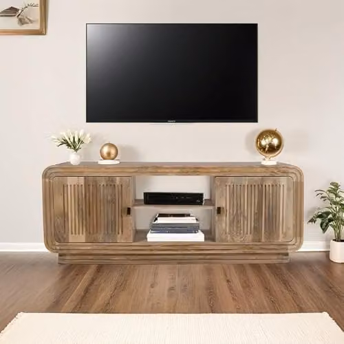 Adorable Lifestyle Hudson Carved 2 Doors TV Cabinet in Brown Mango Wood, W145 x D40 x H55 cm – 2